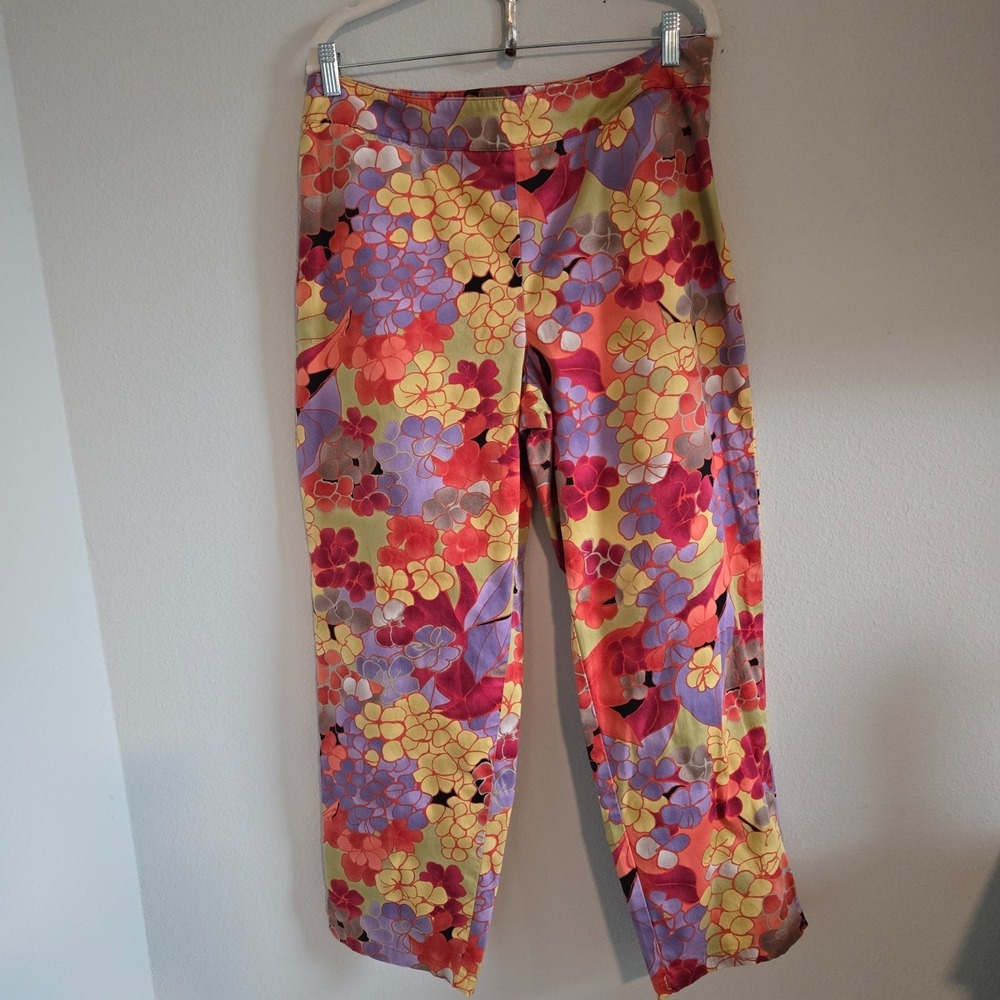 Talbots Womens Vivid Floral Ankle Pants Size 14 Stretch Side Zipper Gardencore